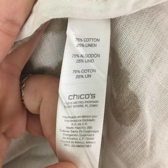 Chico's Tan and White Linen Paisley Print 3/4 Sleeve Long Jacket Size Medium - Picture 7 of 8